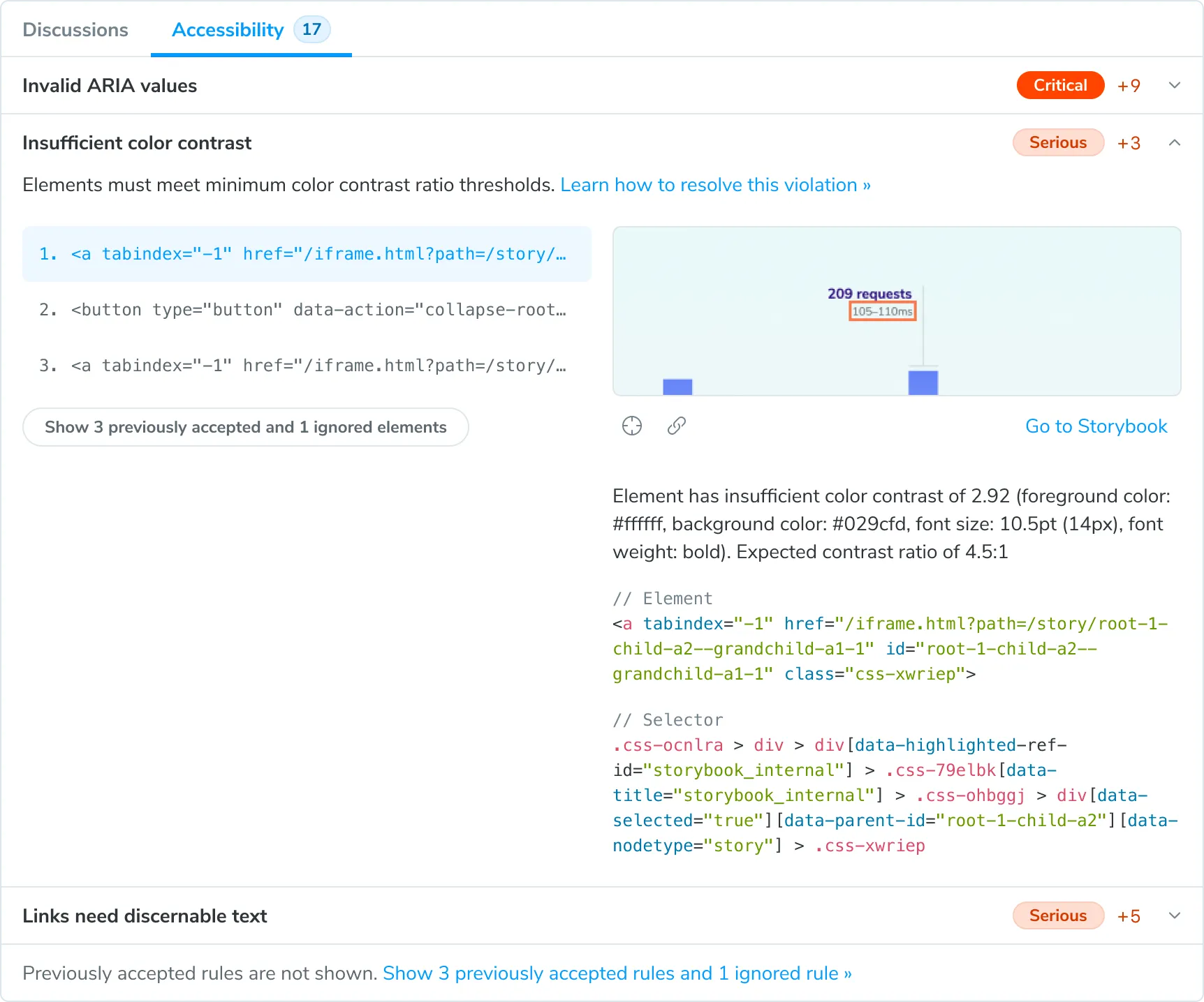 Expand the violation accordion to view details and suggested fixes